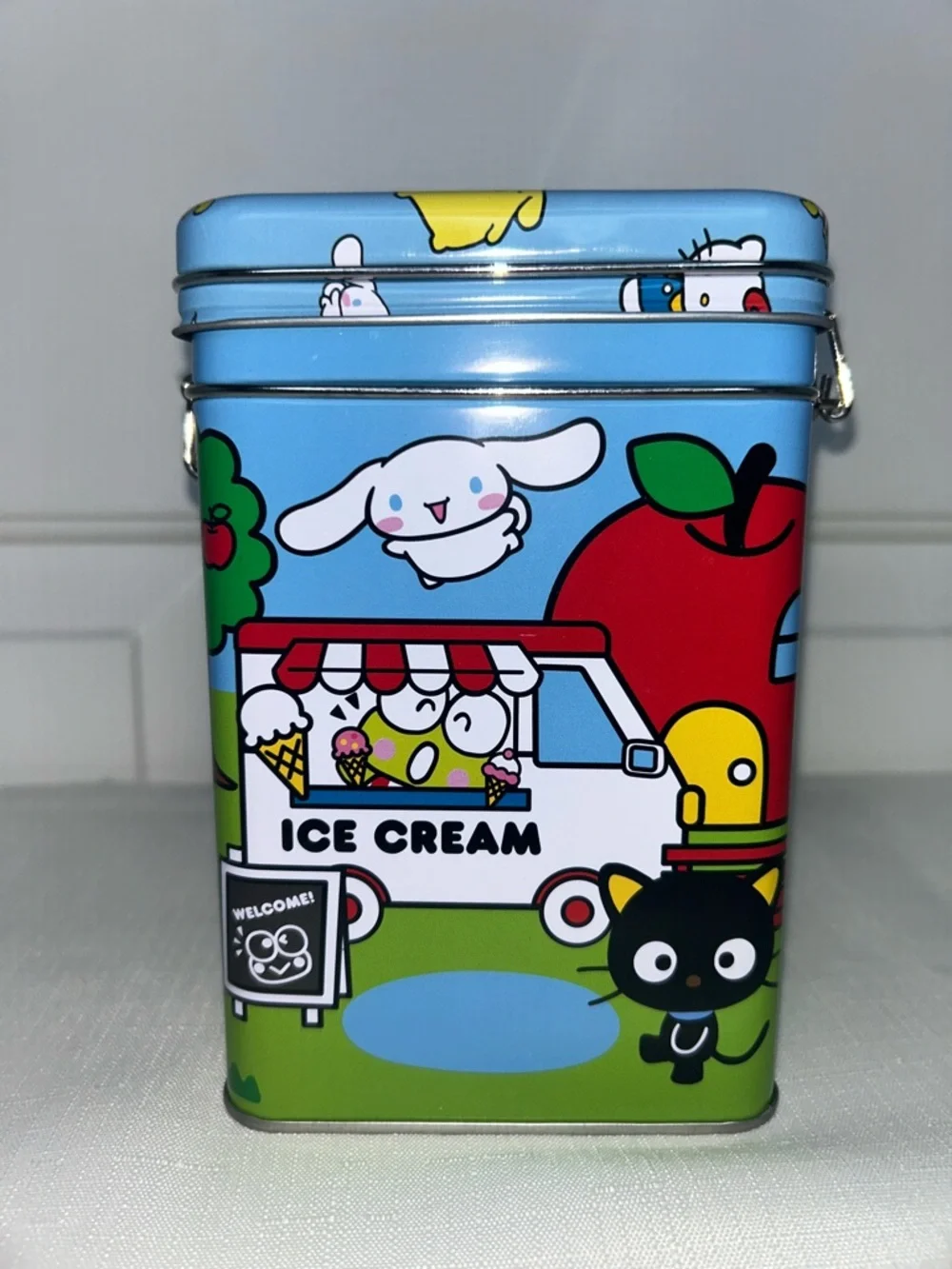 Hello Kitty & Friends Sanrio Tin Canister - Blue, Green & Red Character Print